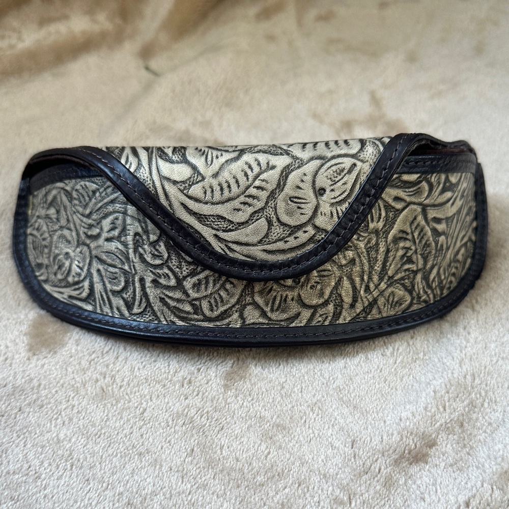Myra Bag Embossed Floral Sunglasses Case in Cream and Black
